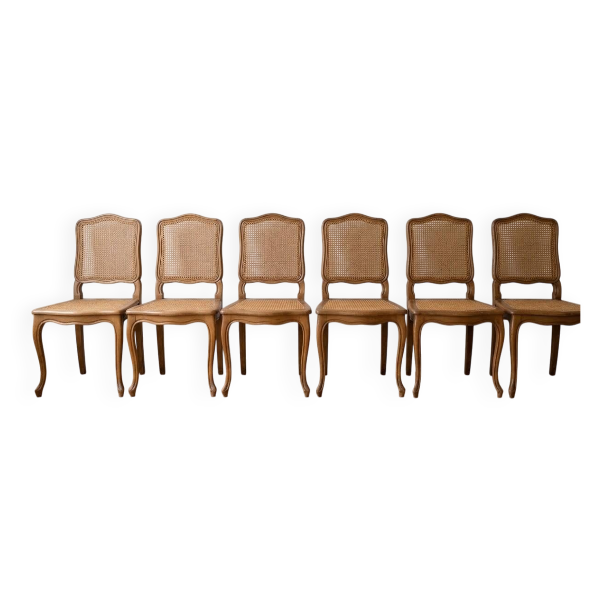 Lot de 6 chaises anciennes en bois et cannage