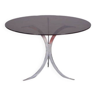 Table with chrome metal legs and smoked glass top, Circa 1970