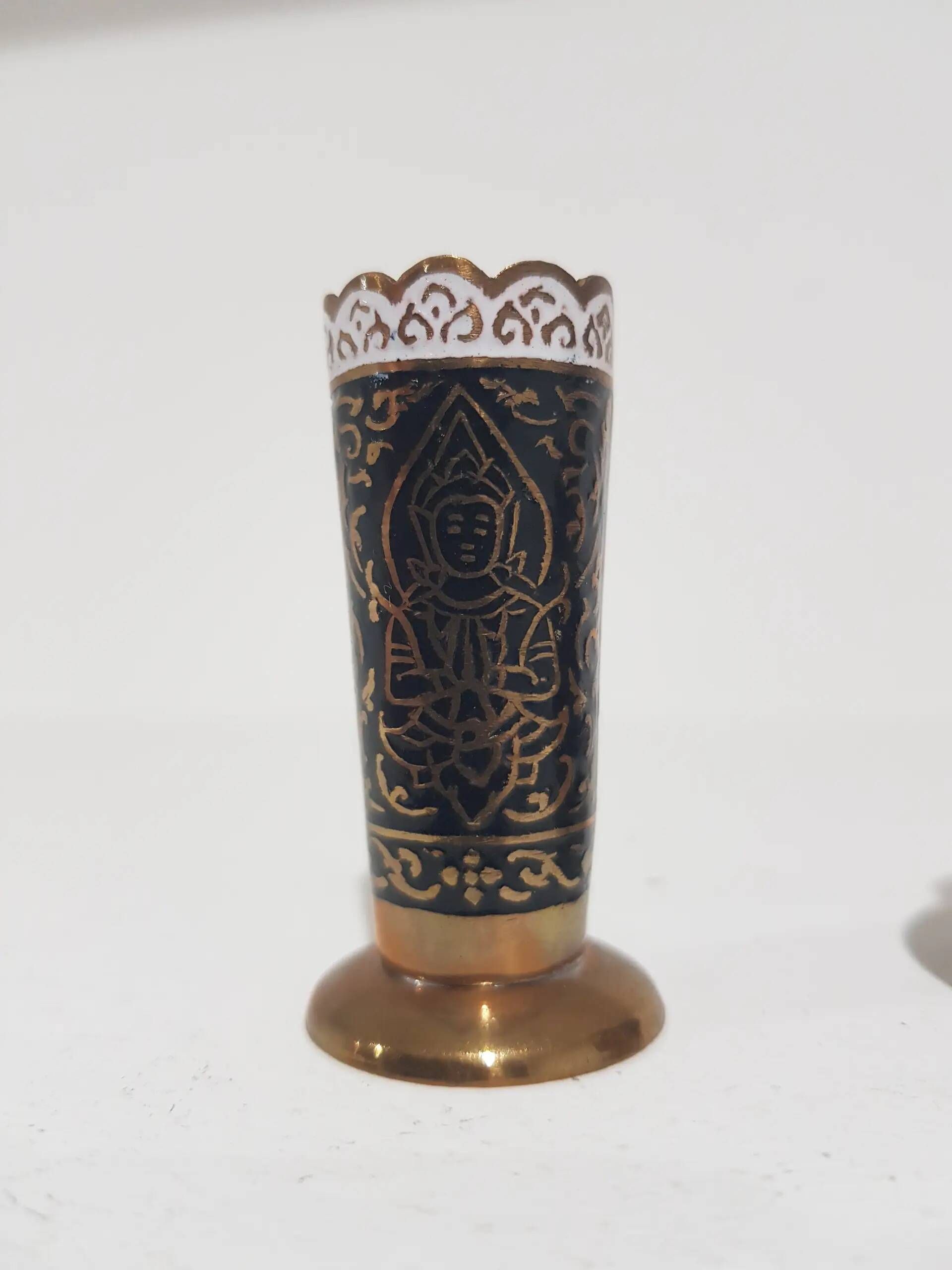 Spice set, navy blue and gold, enamelled brass, Thailand, 1960s