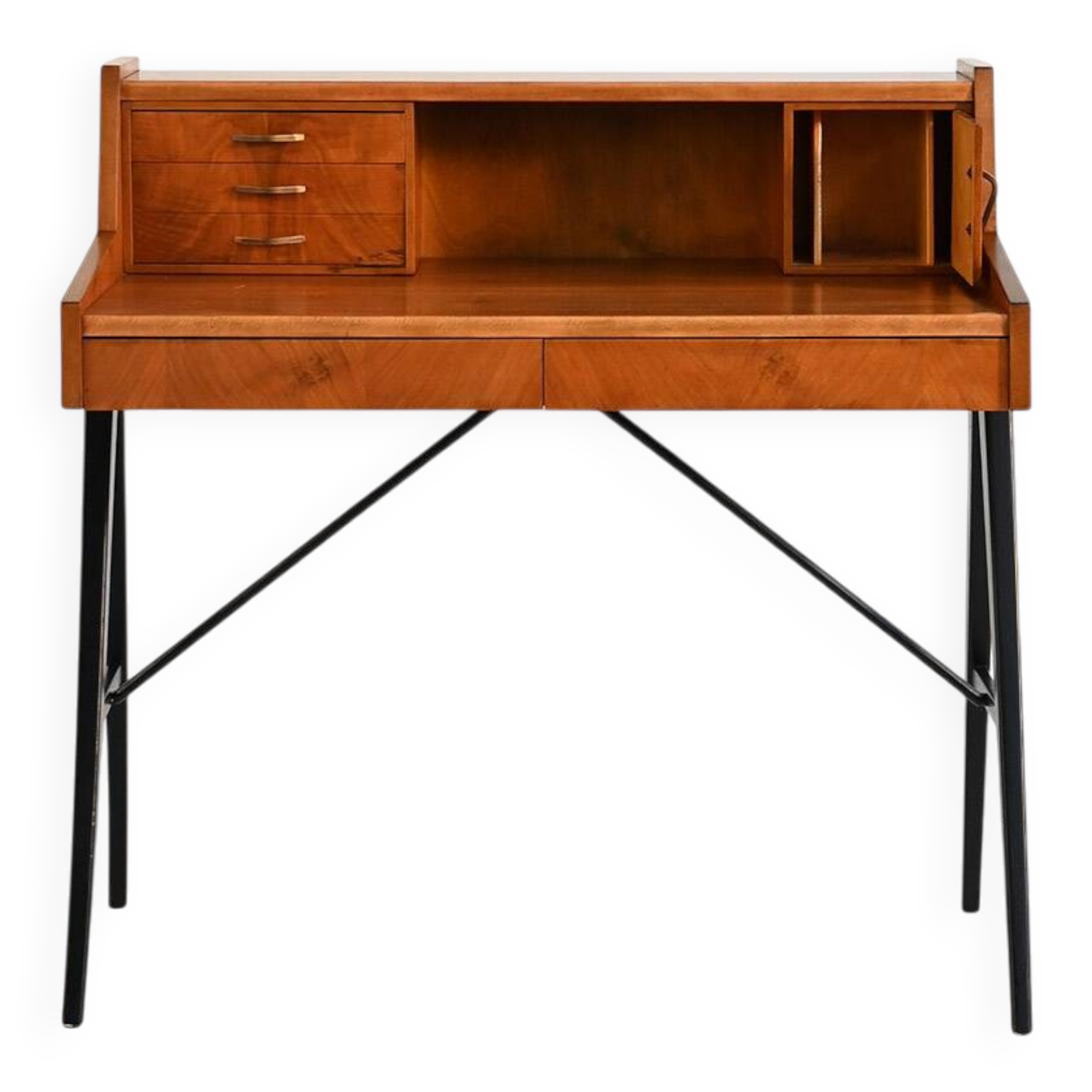Mid-century walnut desk with black legs, 1950s/1960s