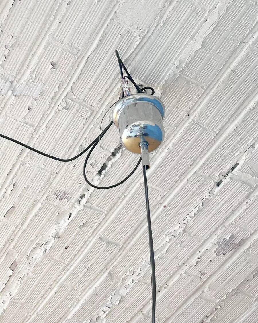 “Saturn” suspension in chrome and opaline glass