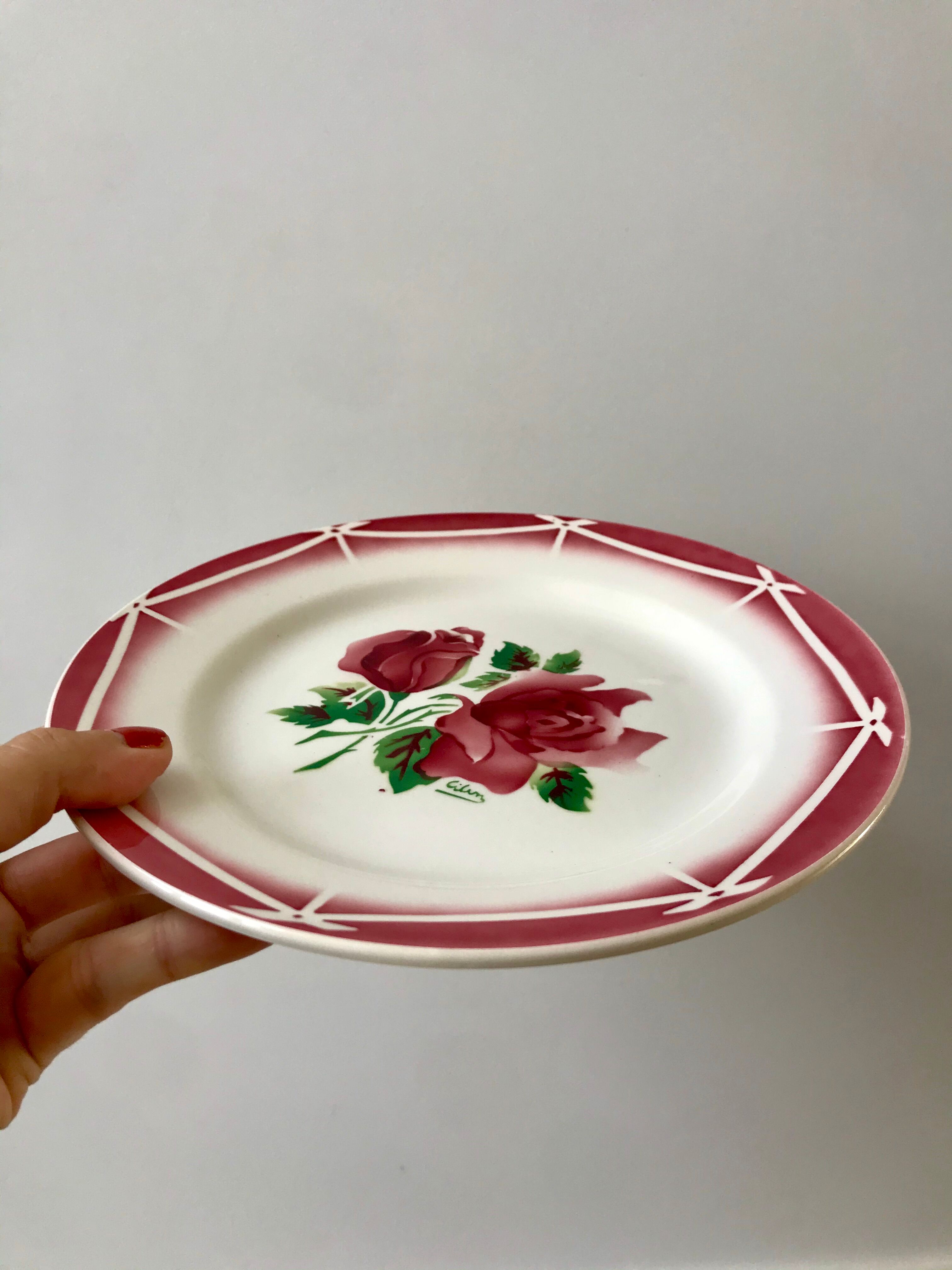 set of 6 dessert plates Digoin Sarreguemines model Cibon years 30-40