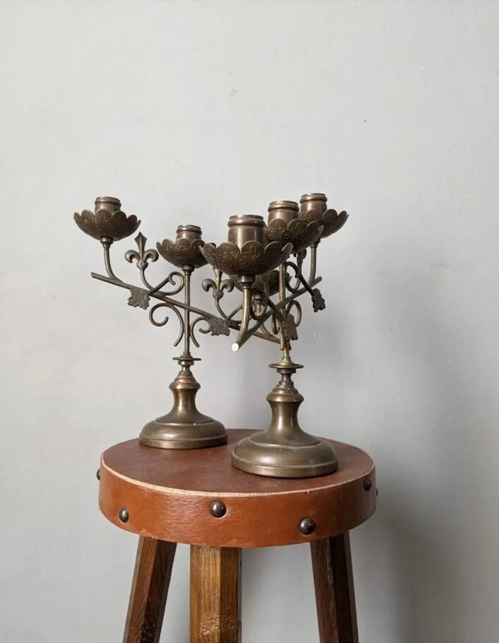 Pair of baroque country candlesticks ivy fleur-de-lys