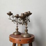 Pair of baroque country candlesticks ivy fleur-de-lys