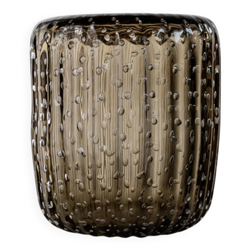 Vase vintage en verre de Murano des années 1990 par Paolo Crepax, grand verre ambré lourd avec motif bulles, décoration italienne sculpturale, idée cadeau intemporelle