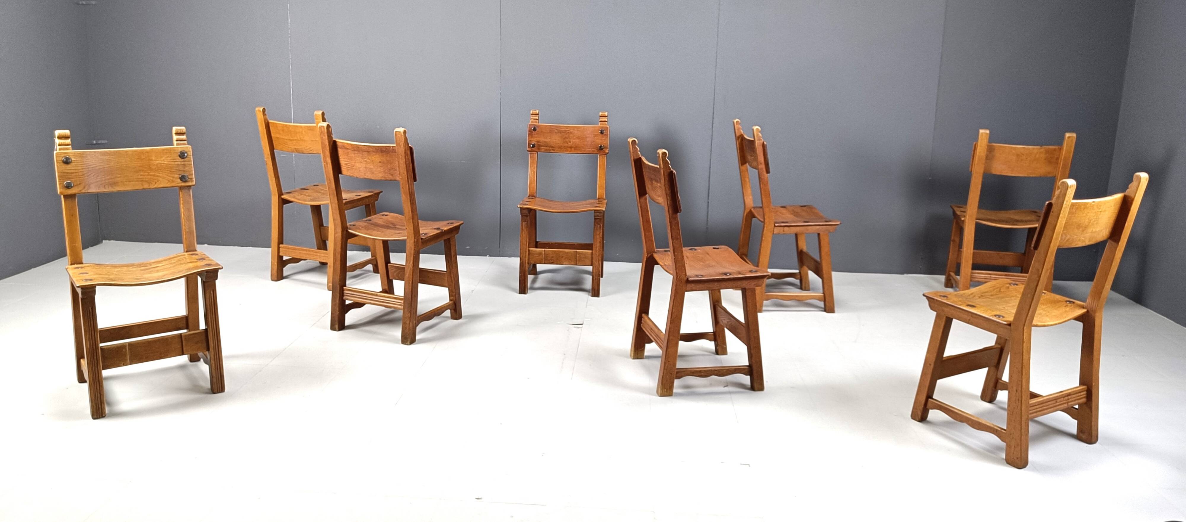 Set of 8 Brutalist Spanish Dining Chairs, 1950s