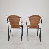 Pair of wicker and iron armchairs by Frederic Weinberg, United States, 1950s.
