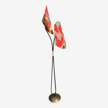 Lampadaire rouge double abat-jour années 1950