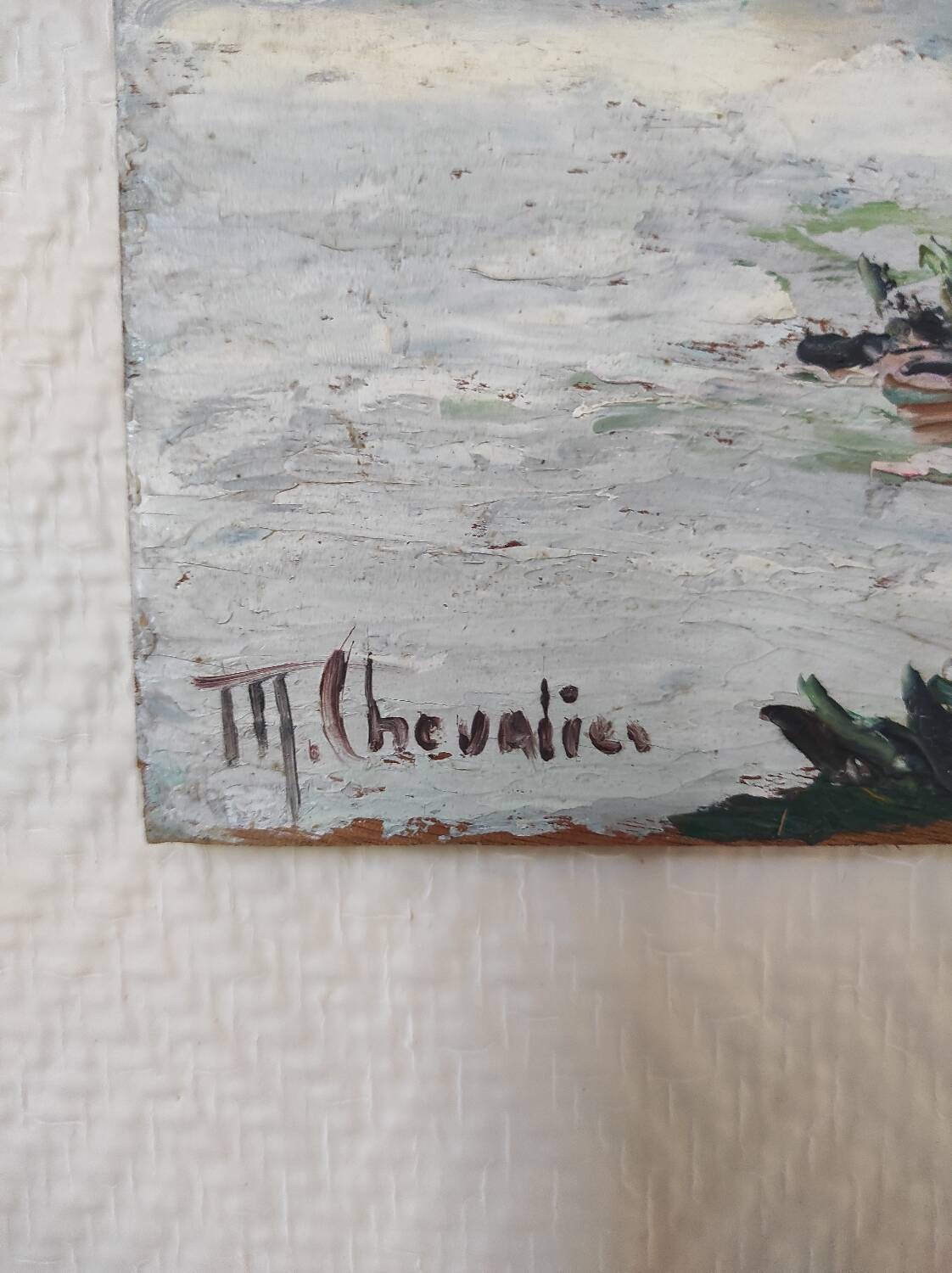 Riverside landscape painting (signed Chevalier)