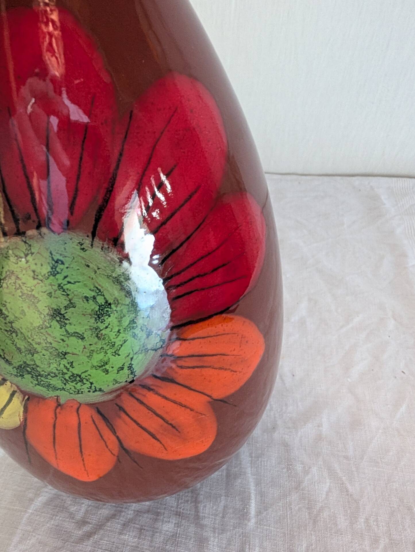Large glazed ceramic vase with floral decoration – 1970s