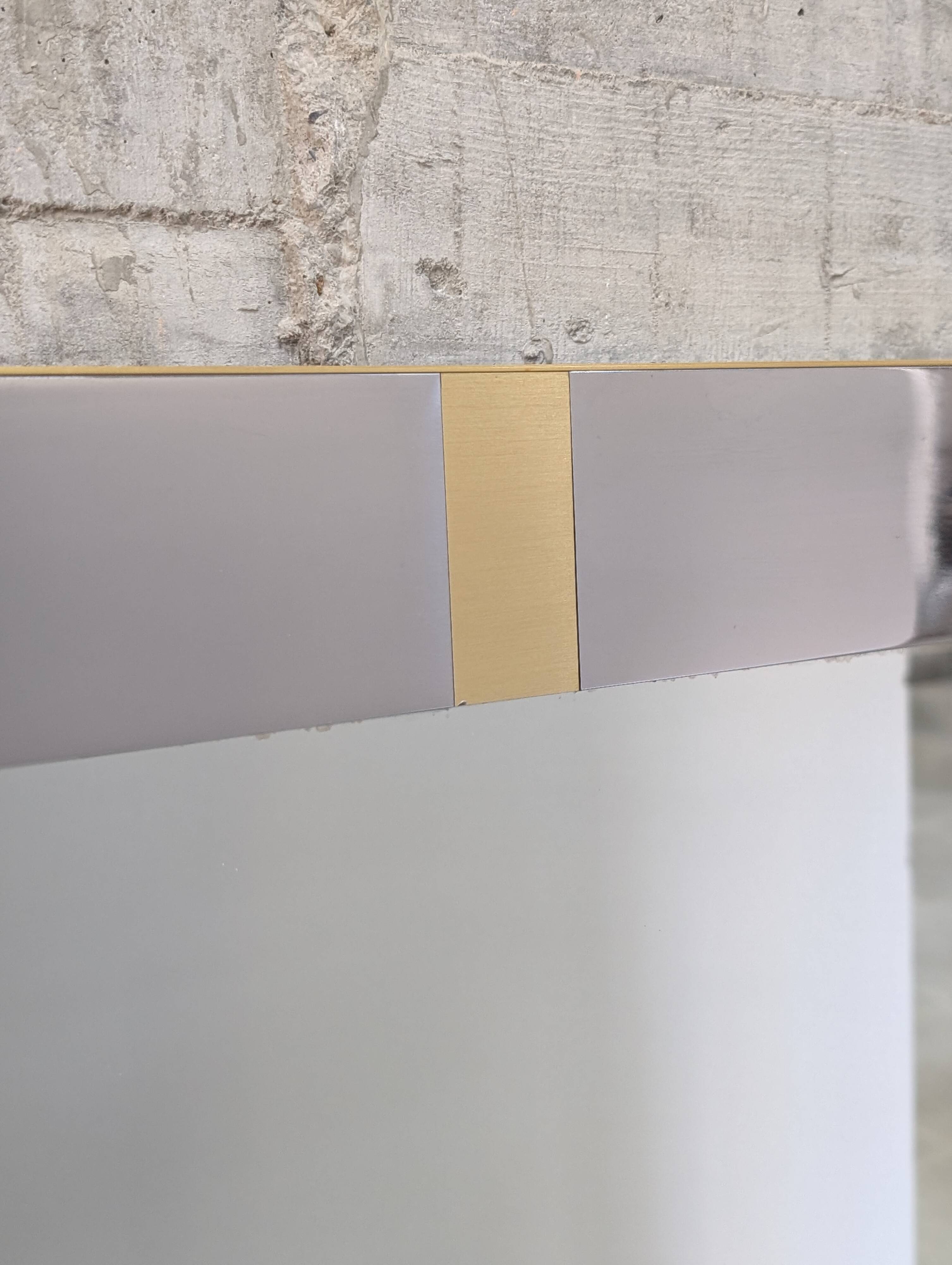 Illuminated dressing room mirror by Gaetano Sciolari in chrome and brass, Italy, 1970s