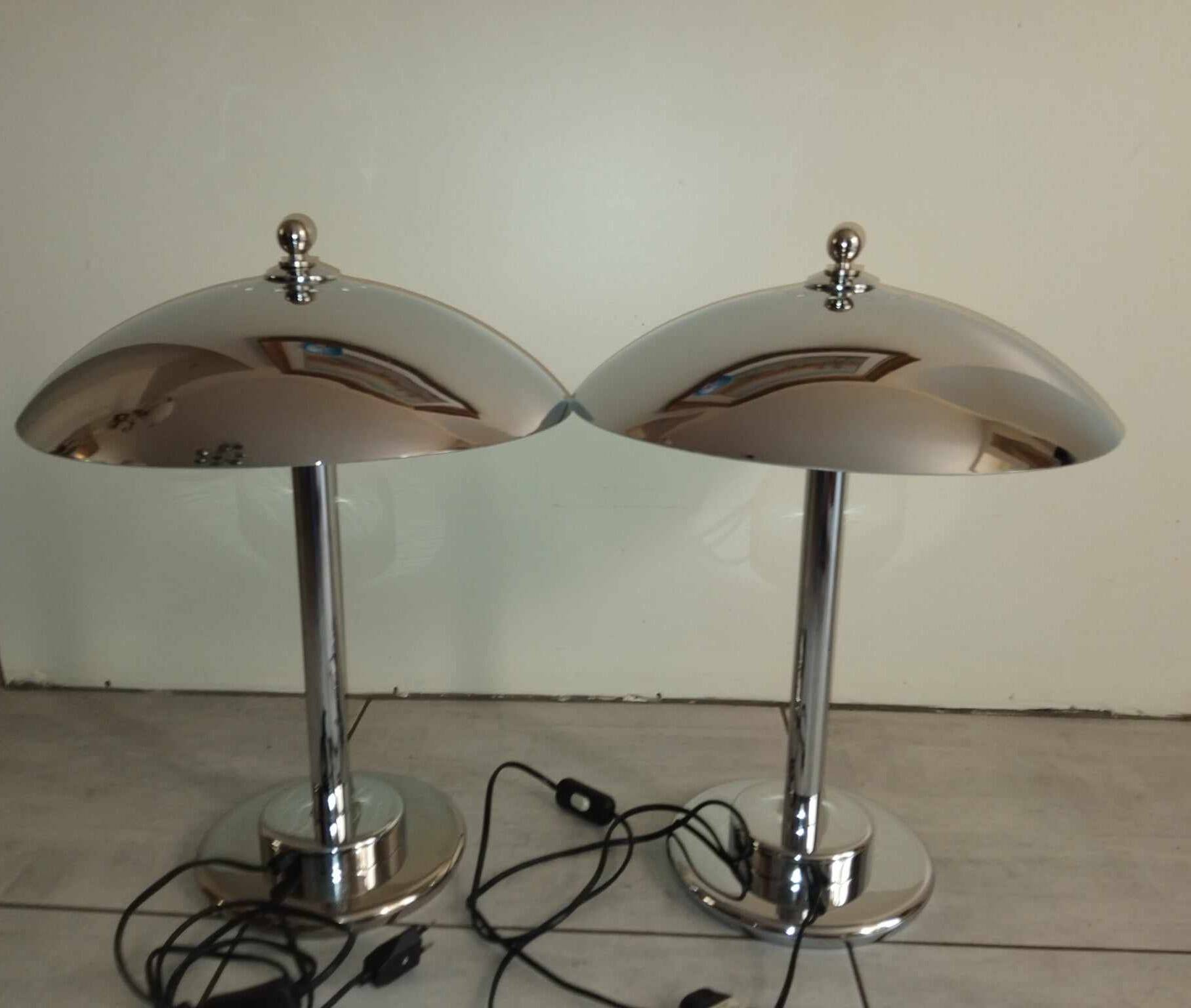 Pair of chrome mushroom lamps