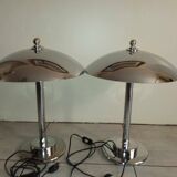 Pair of chrome mushroom lamps