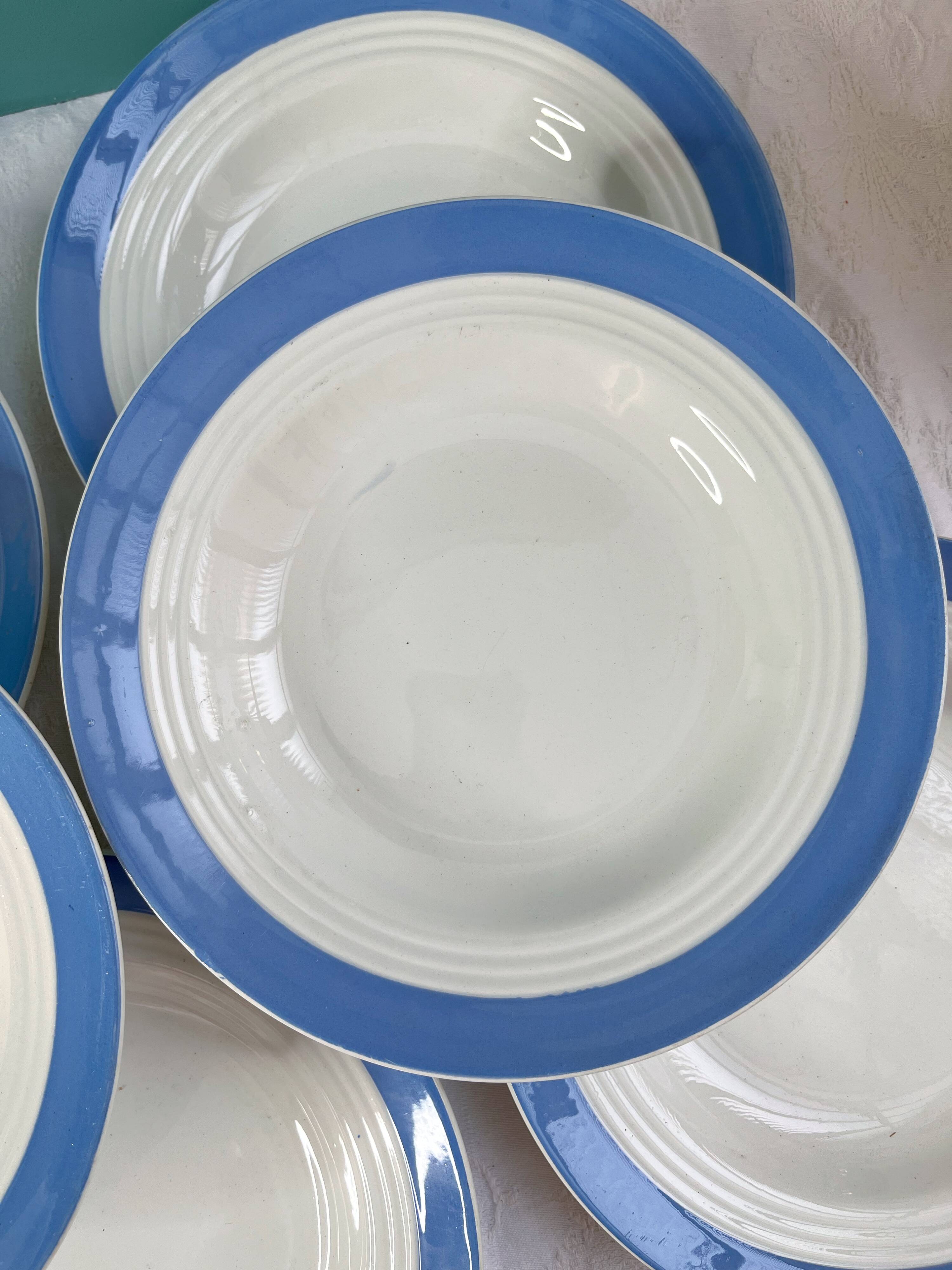 6 pastel blue soup plates in céranord st amand earthenware - languedoc model - lot 1