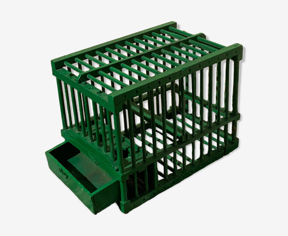 Cage à oiseaux ancienne en bois vert déco vintage