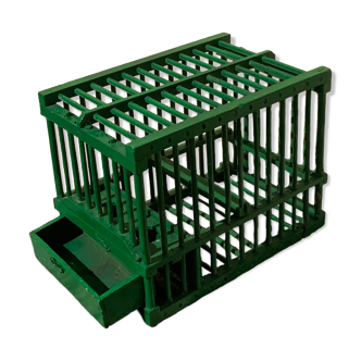 Old bird cage in green wood vintage decoration