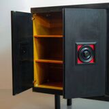 Large Brutalist Black Highboard with Red Accents Belgium 60s
