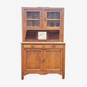 Kitchen buffet, dresser, two bodies, wood and marble, 30s/40s