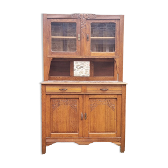 Kitchen buffet, dresser, two bodies, wood and marble, 30s/40s
