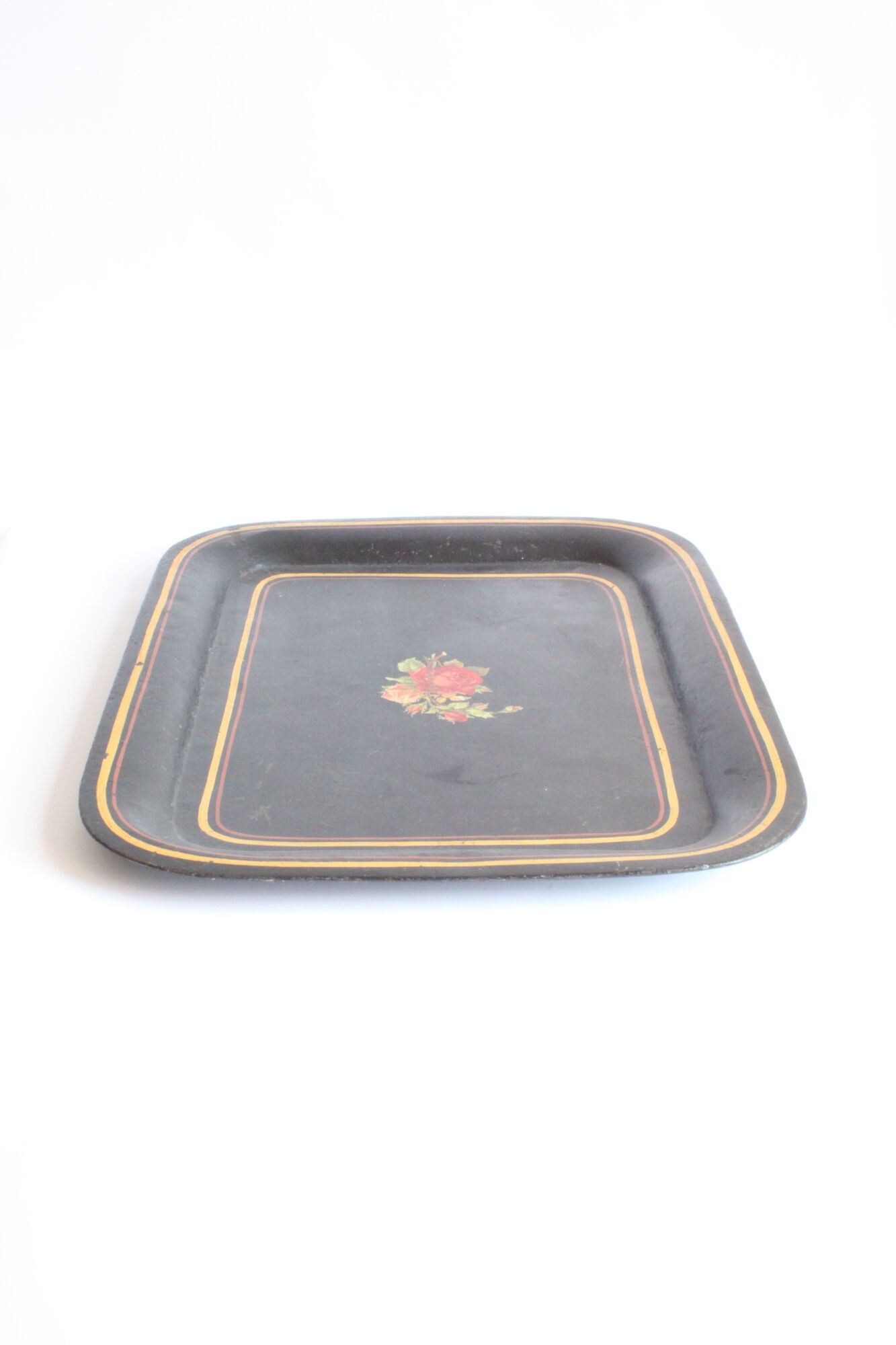 Black toleware painted metal serving tray 19th century
