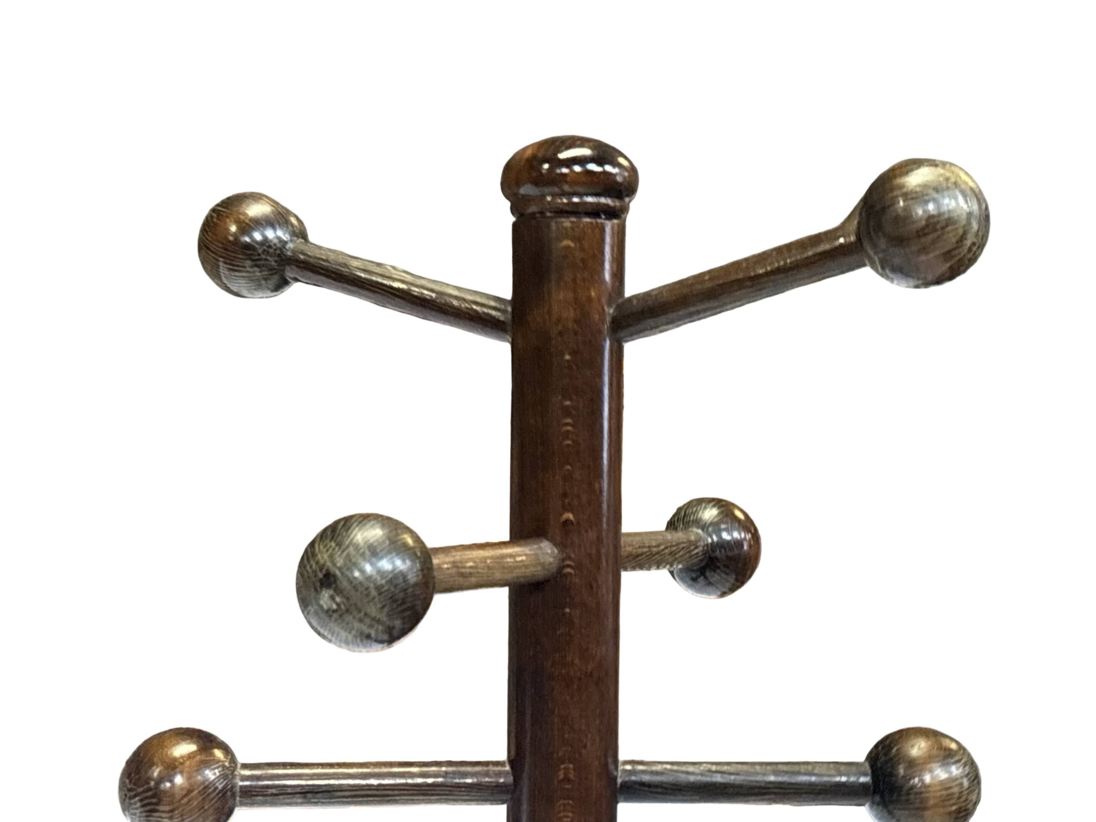 Vintage Wooden Sputnik Design Freestanding Coat Rack, 1970s, Brown