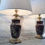 Paire de lampes de salon bronze doré faïence design xixe art nouveau