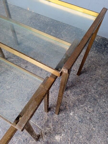 3 tables basse gigogne ep 1970 laiton doré design