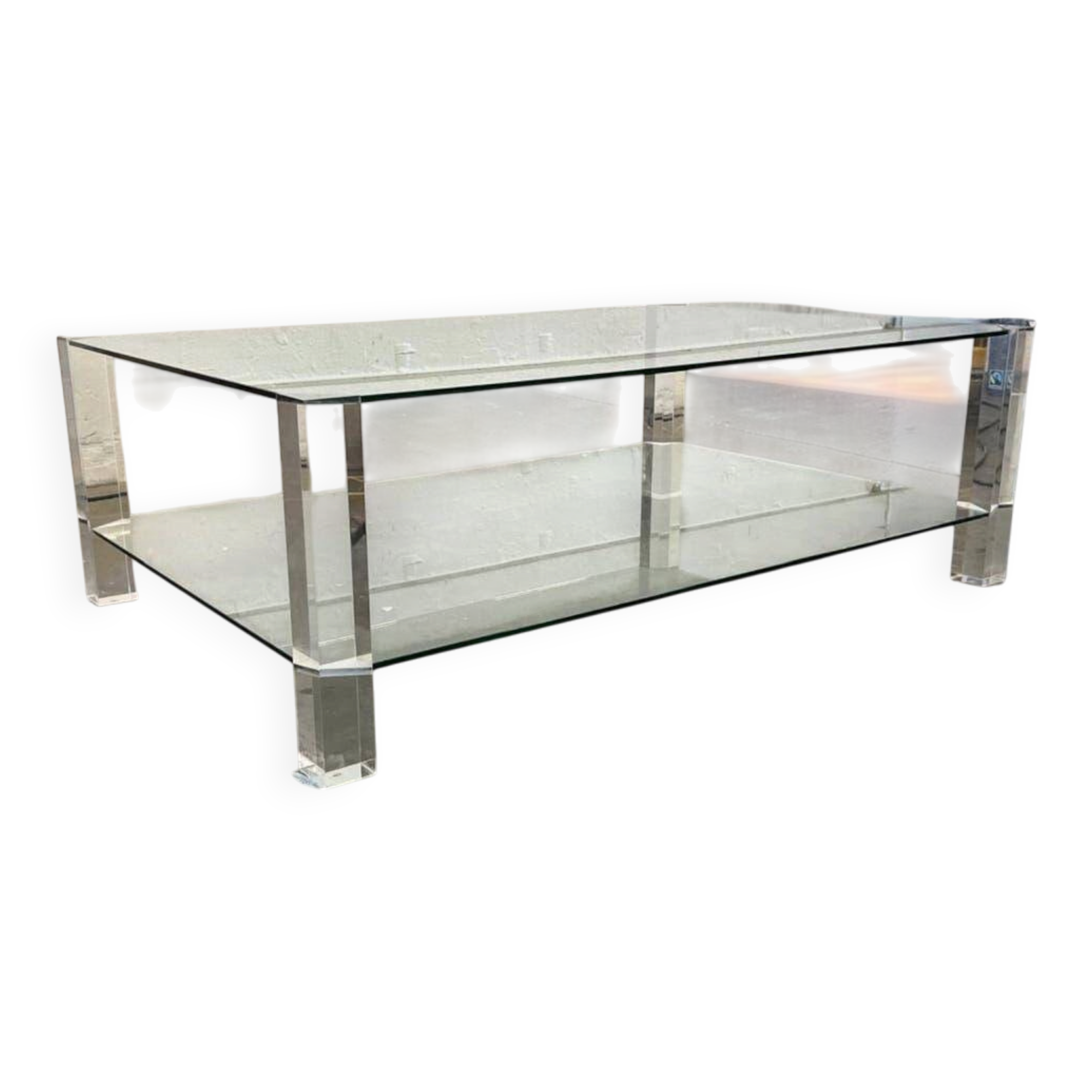 Table basse vintage en verre/acrylique « La Haye »