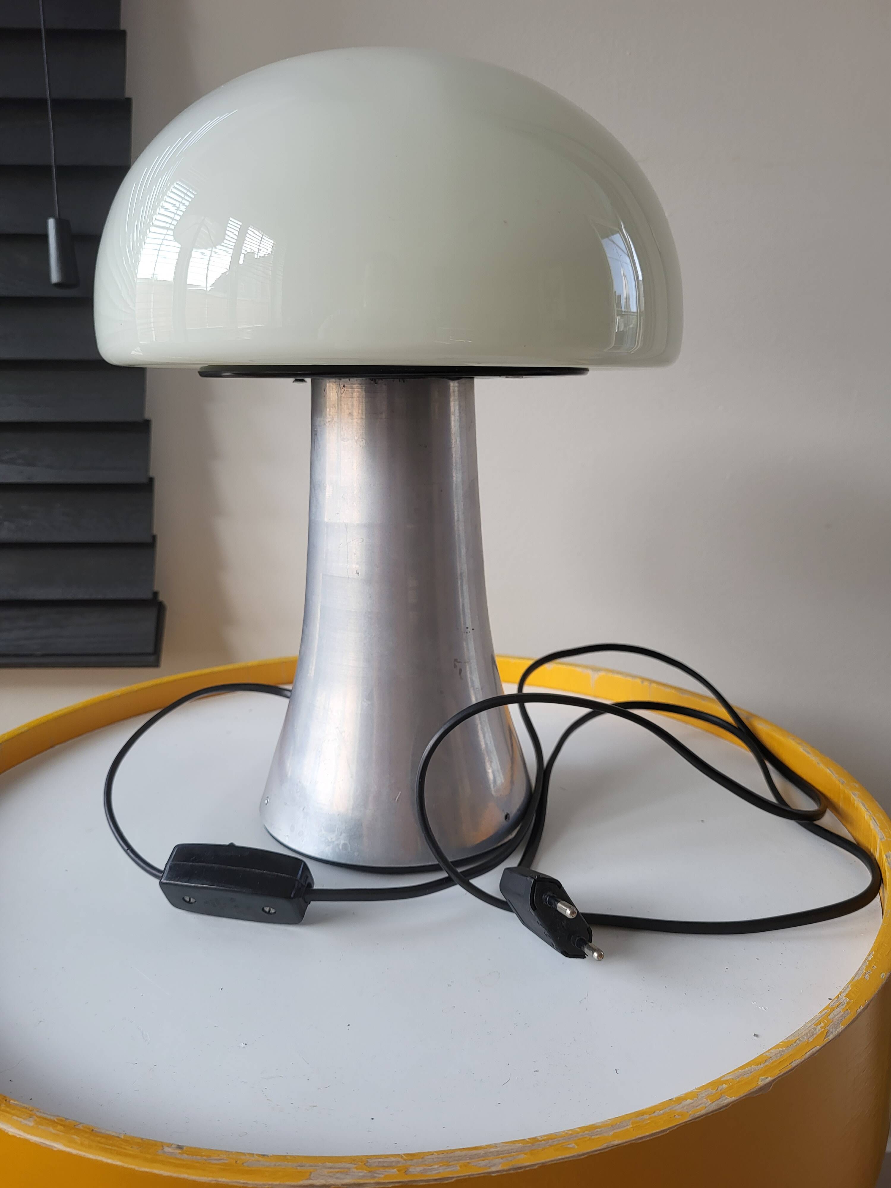 Lampe Mushroom XL, lampe de table lourde en acier inoxydable, années 80