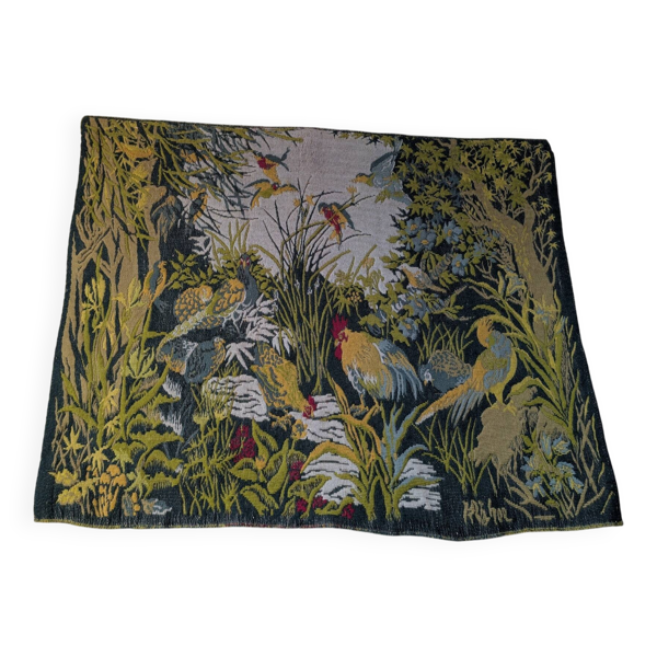 Grande tapisserie d'Aubusson ''Verdure aux oiseaux'' signée