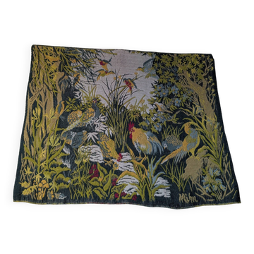 Grande tapisserie d'Aubusson "Verdure aux oiseaux" signée