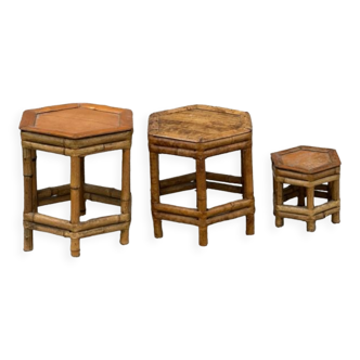 Set of 3 rattan tables