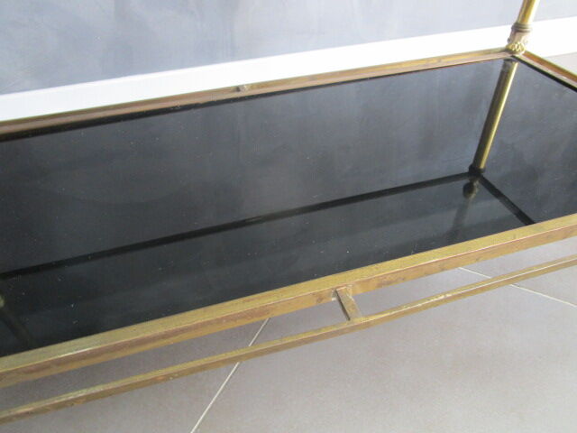 Coffee table 70's glass and brass Hollywood regency style