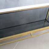 Coffee table 70's glass and brass Hollywood regency style
