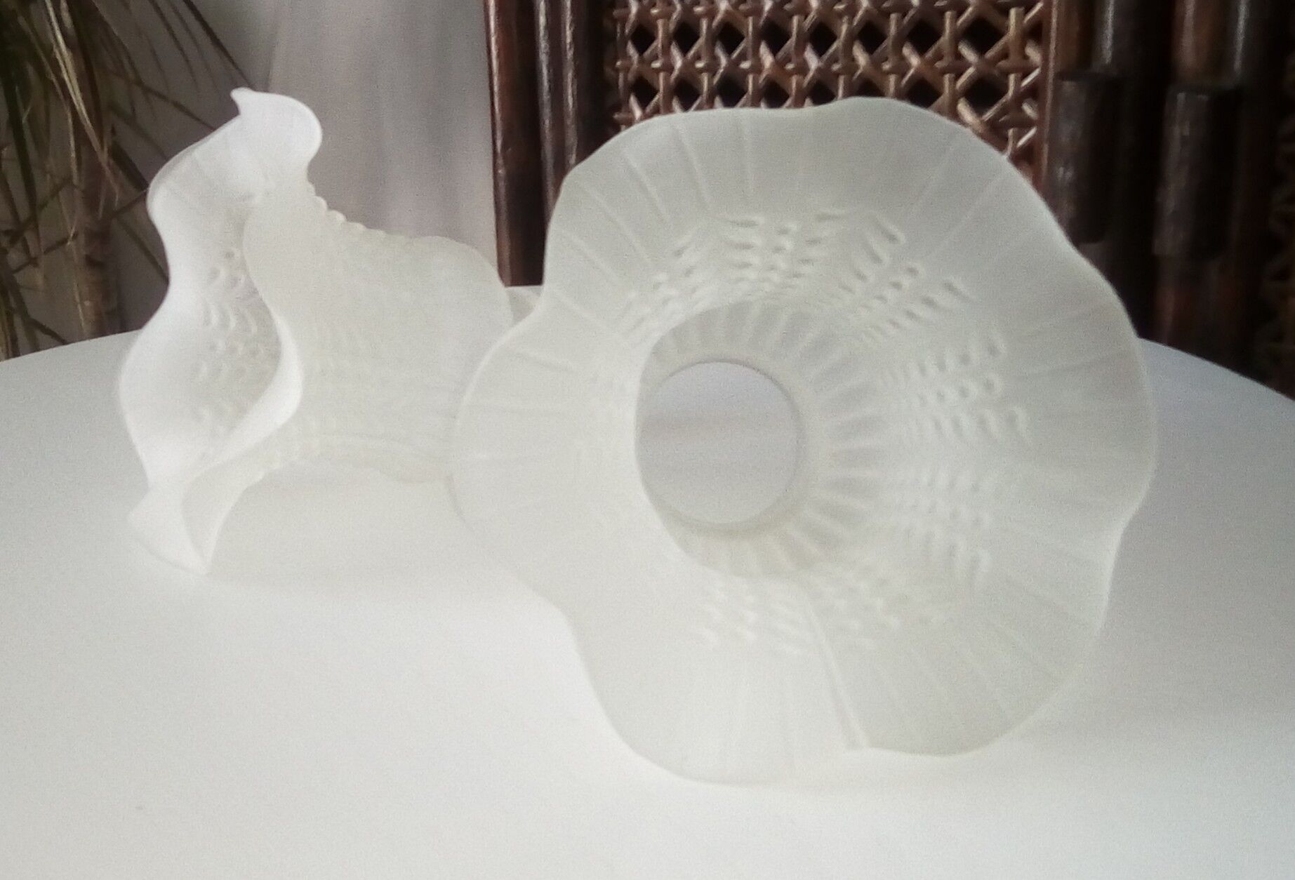 Paire d'abat jour tulipe vintage en verre moulé