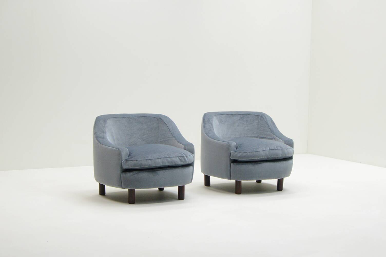 Set of 2 ice blue Mohair lounge chairs, 1950s Italy.