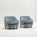 Set of 2 ice blue Mohair lounge chairs, 1950s Italy.