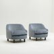 Set of 2 ice blue Mohair lounge chairs, 1950s Italy.