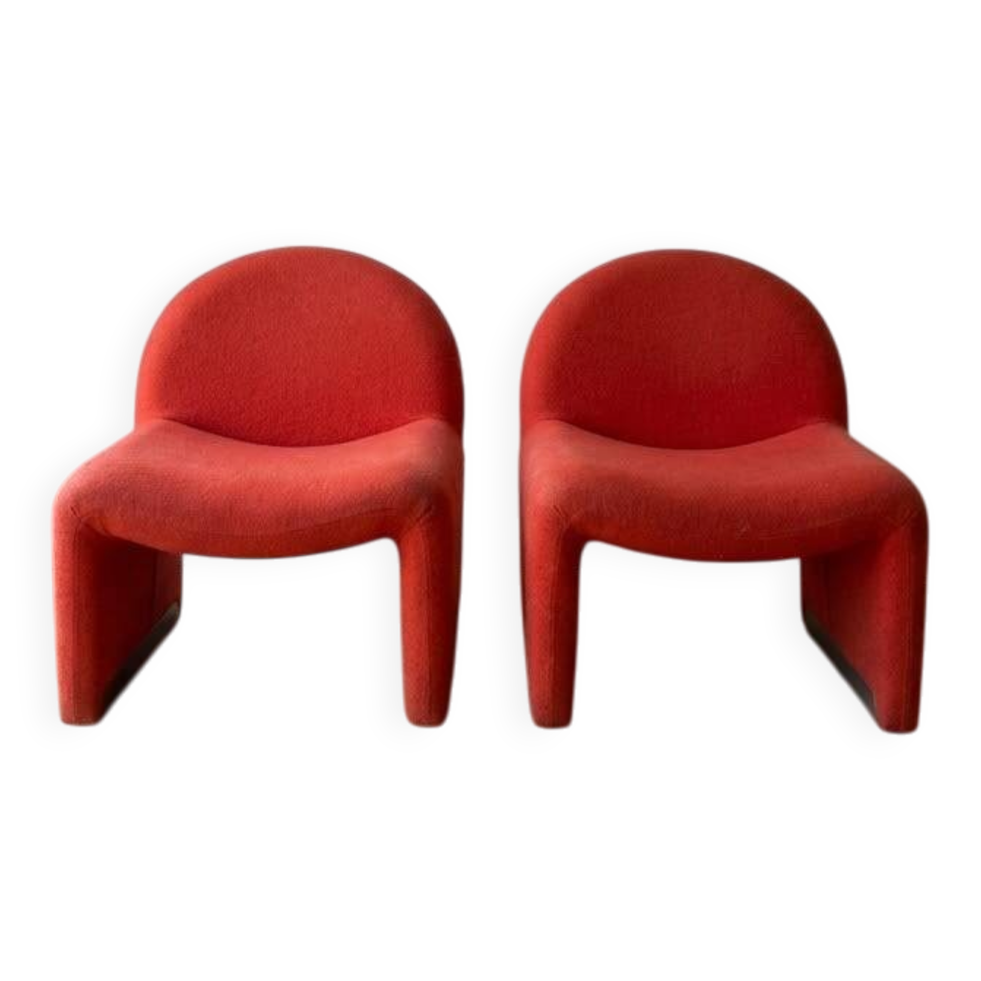 Pair of vintage armchairs from the 70s in red fabric.