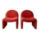 Pair of vintage armchairs from the 70s in red fabric.