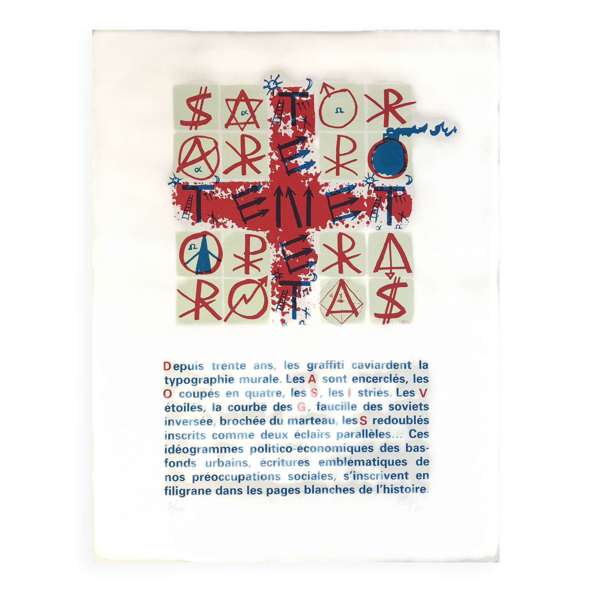 Jacques VILLEGLE, SATOR, 1997. Original screen print signed in pencil.