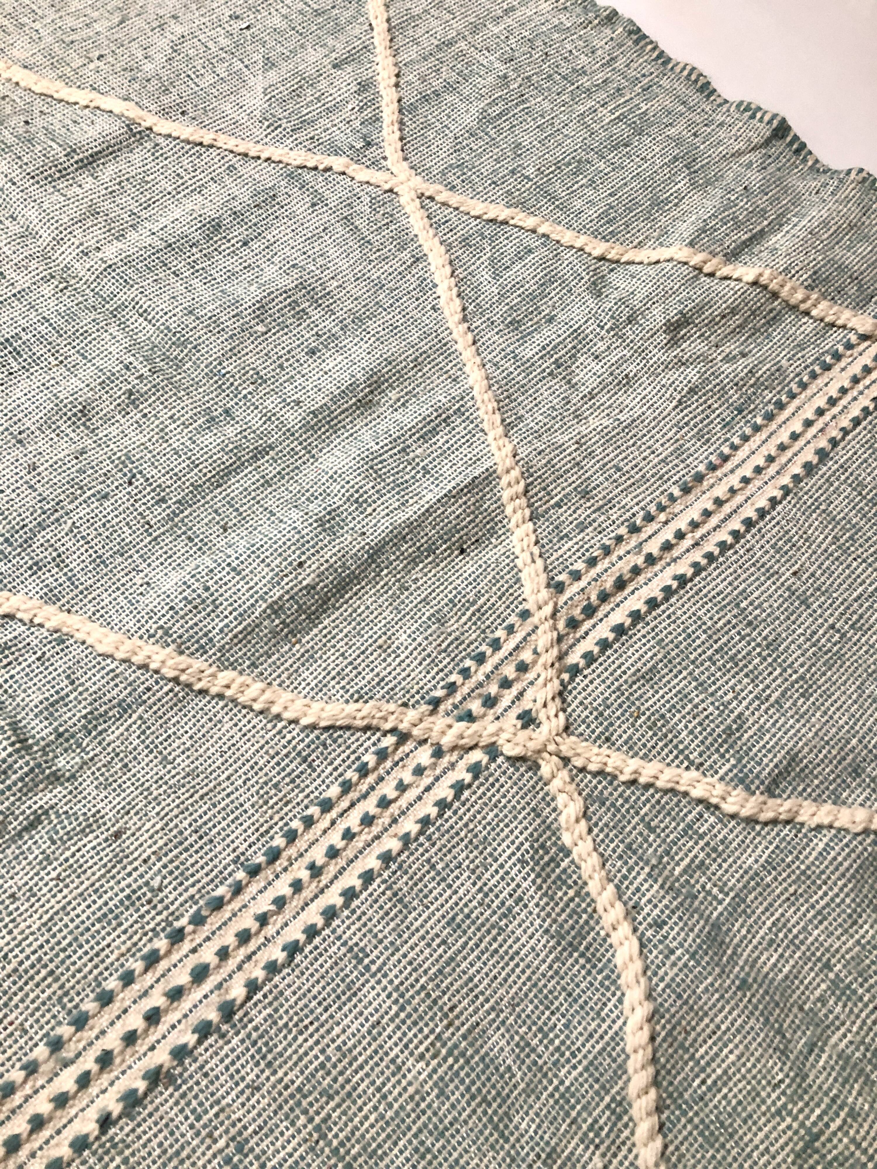 Moroccan Berber carpet Kilim Zanafi water green and ecru 2.7x1.57m