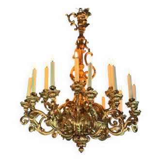 Carved and Gilded Wood Chandelier, 18 Arms of Light, Italy Circa 1880