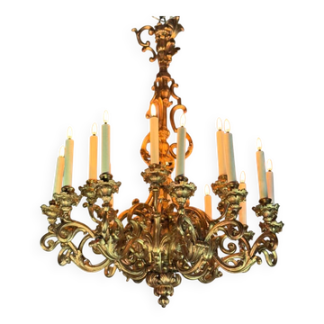 Carved and Gilded Wood Chandelier, 18 Arms of Light, Italy Circa 1880