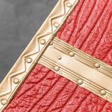 Vintage metal chest with red leather covering, 1950s