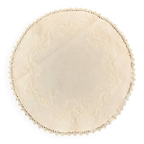 Ancien napperon ovale brodé et dentelle 28cm