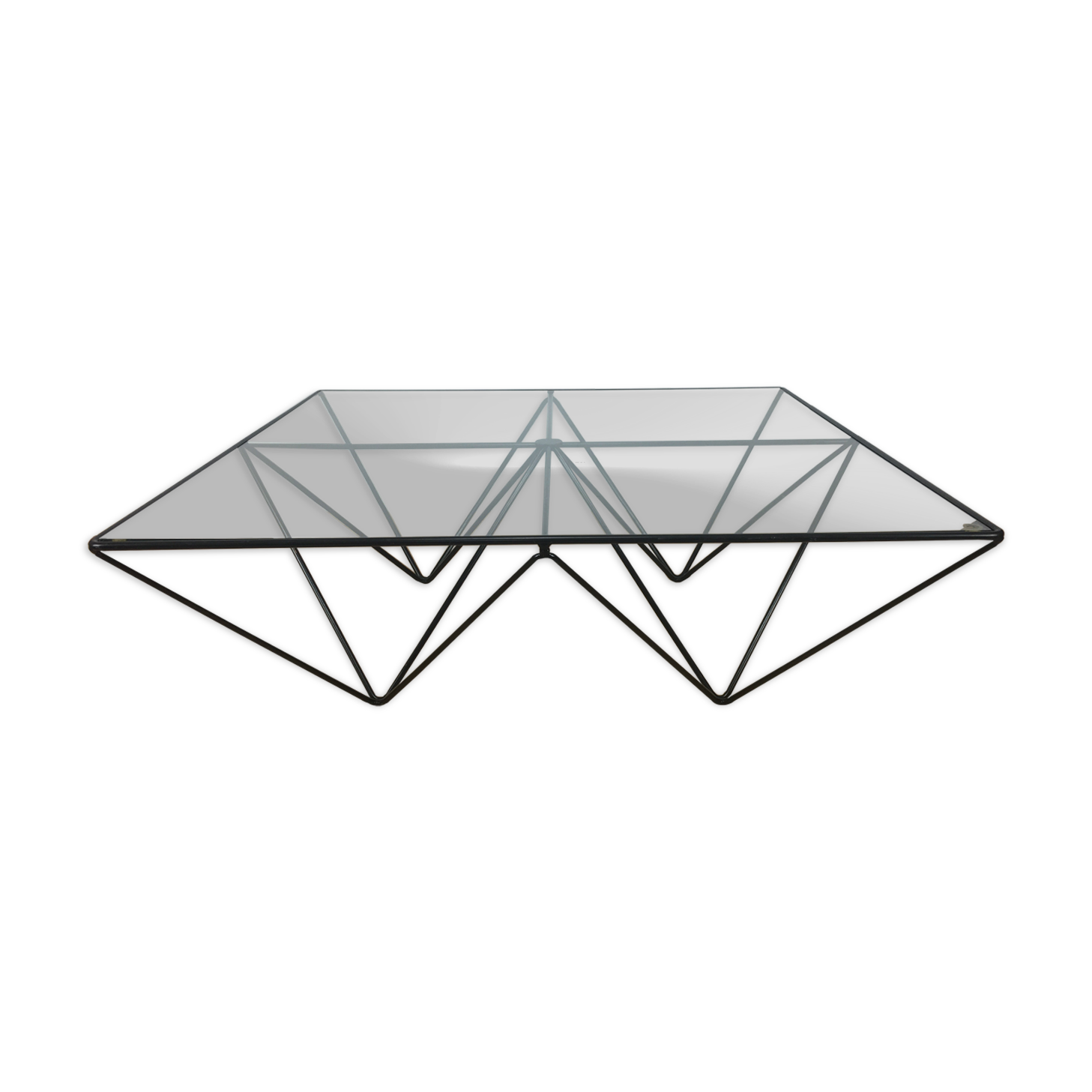 Table basse fil d'acier et plateau en verre