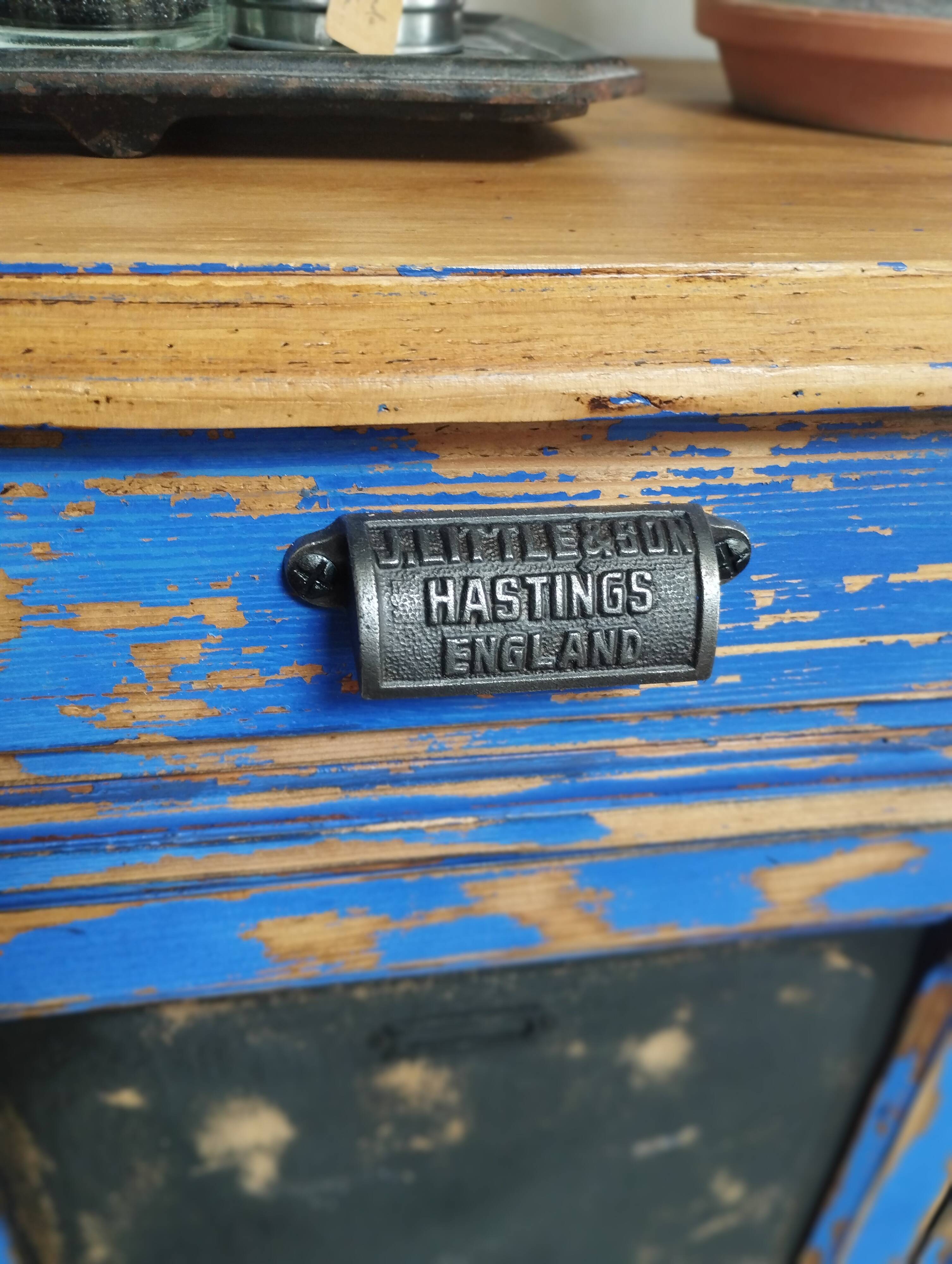 Vintage Jam Cupboard / Small Blue Workshop Cabinet