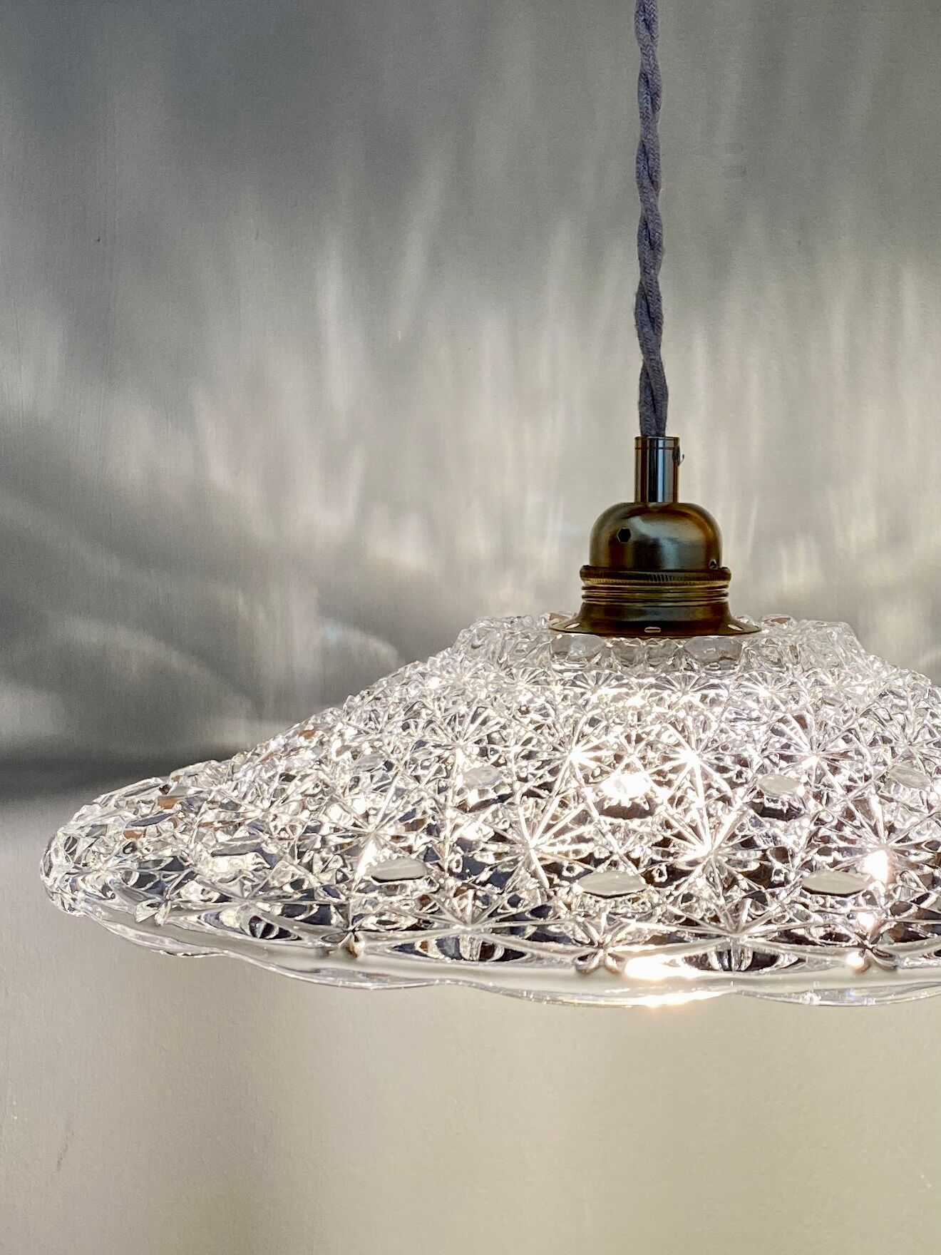 Vintage aabt-jour pendant lamp in molded glass
