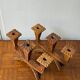 Pair of carved wooden candlesticks - 3 branches